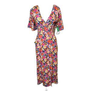 Rip Curl Floral Kamari Smocked Waist Midi Dress New With Tags Size Small